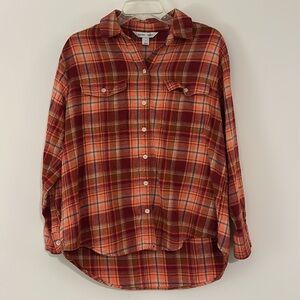 Old Navy - The Boyfriend Shirt orange and red cotton flannel